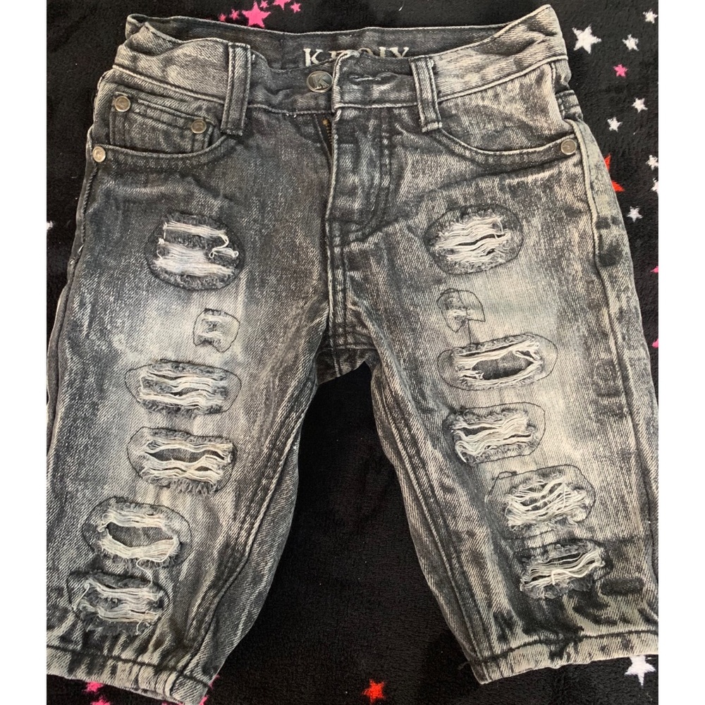 Kids Tie - dye Black and Grey Denim Shorts